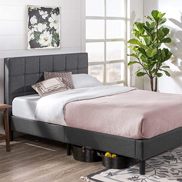 ZINUS Lottie Upholstered Platform Bed Frame / Mattress Foundation / Wood Slat Support / No Box Spring Needed / Easy Assembly, Grey, Queen Grey Queen Standard