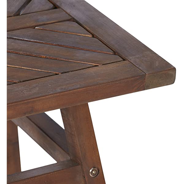 Walker Edison 5 Person Outdoor Wood Chevron Patio Furniture Dining Set Table Chairs Bench All Weather Backyard Conversation Garden Poolside Balcony, 4 Piece, Brown Brown 4 Piece Dining Set