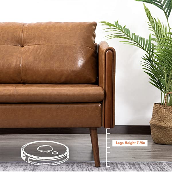 Vonanda Faux Leather Sofa Couch, Modern Tufted 3-Seater Sofa with Clean Lines and Upholstered Artificial Leather for Compact Living Space, Chestnut Brown 3-seater sofa Chestnut Brown