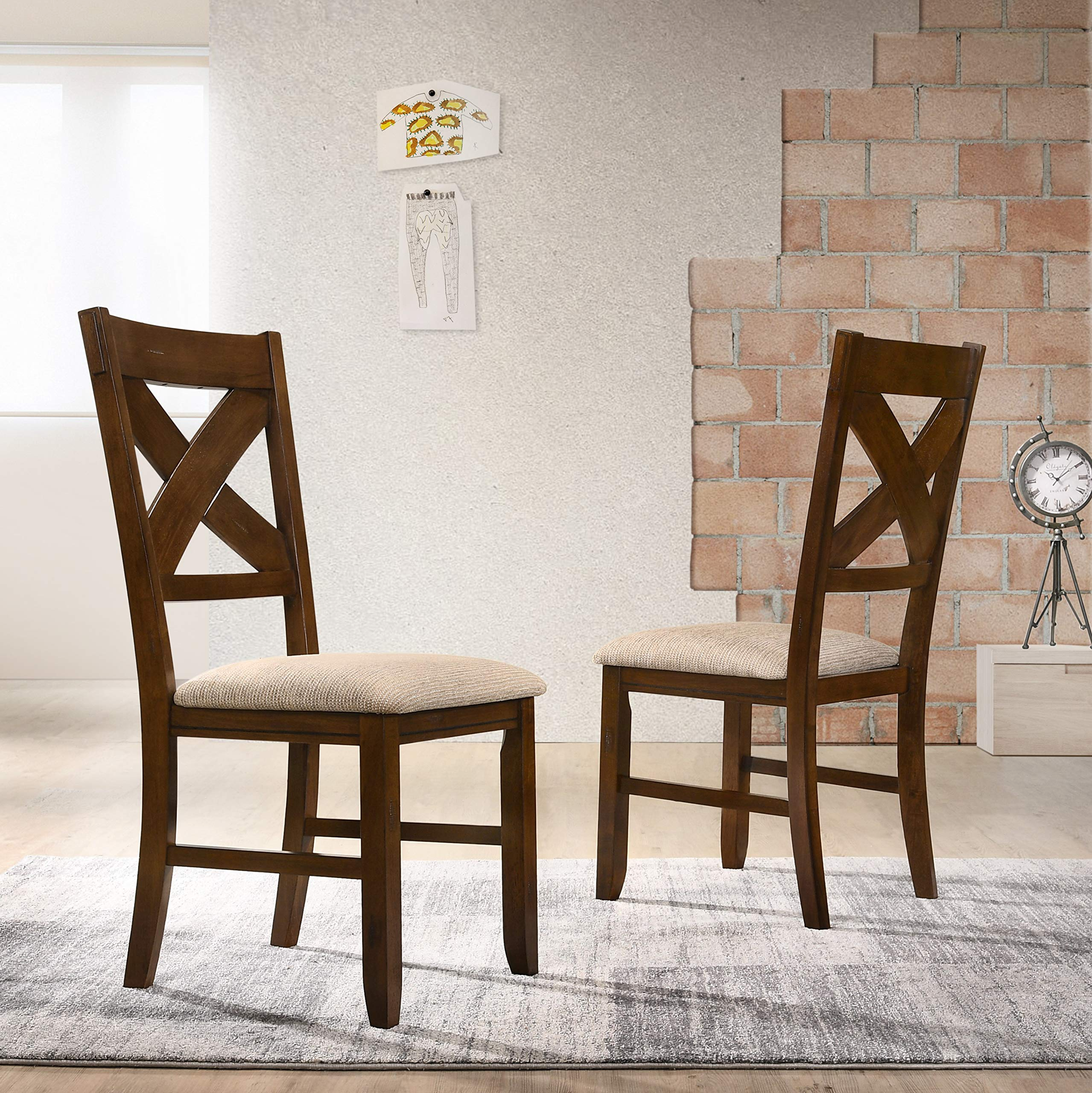 【Furniture】9-Piece Solid Wood Dining Set with Table & 8 Chairs
