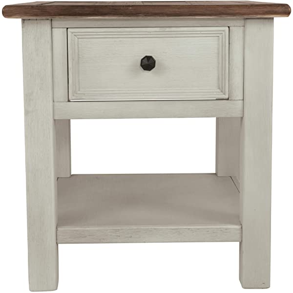 Signature Design by Ashley Tyler Creek Rustic Chair Side End Table with Pull-Out Tray & USB Ports, Brown Blackish Brown Table