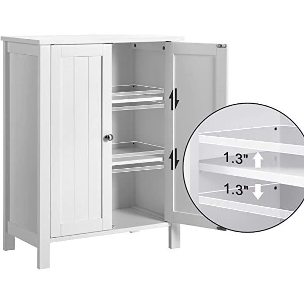 VASAGLE Bathroom Floor Storage Cabinet with Double Door Adjustable Shelf, 23.6 x 11.8 x 31.5 Inches White UBCB60W
