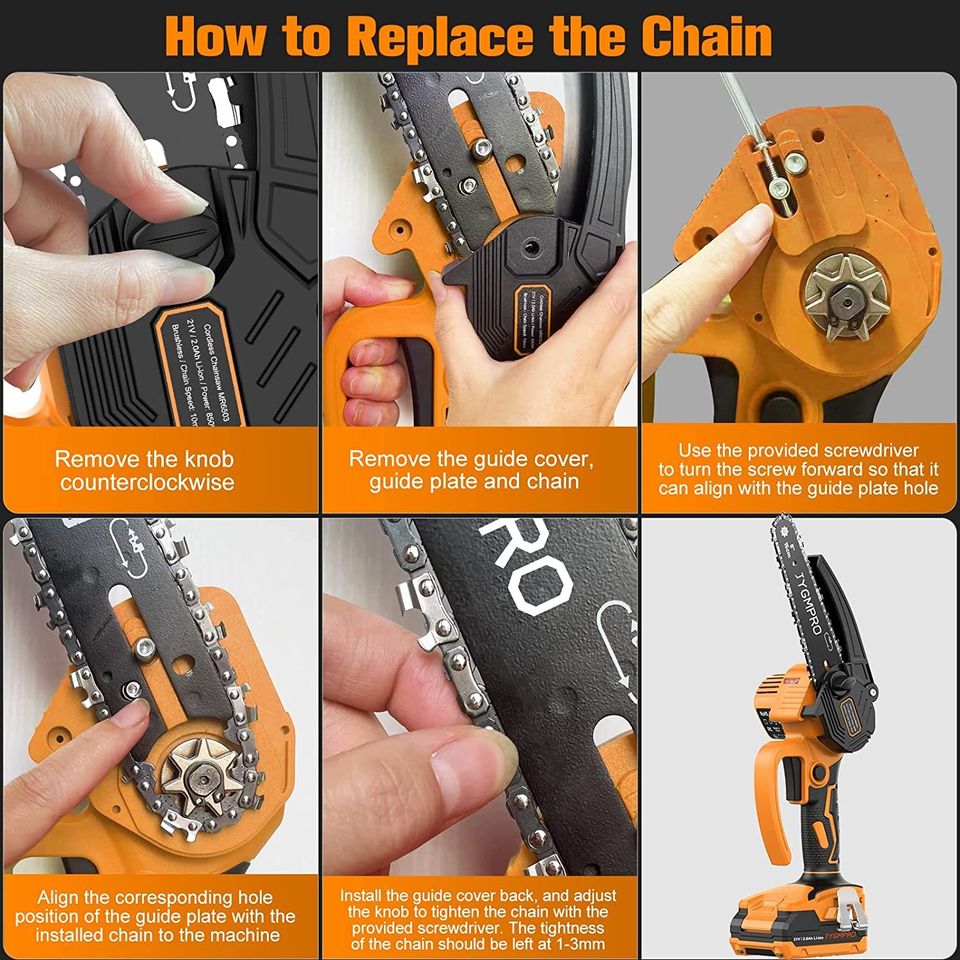 Mini 6 Pro Chainsaw , Cordless Chainsaw Brushless 2 Batteries, heavy duty. IB3