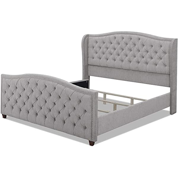 Jennifer Taylor Home Marcella Collection Queen Wingback Tufted Hand-Applied Nail Heads Upholstered Bed, Antique White Antique White Queen