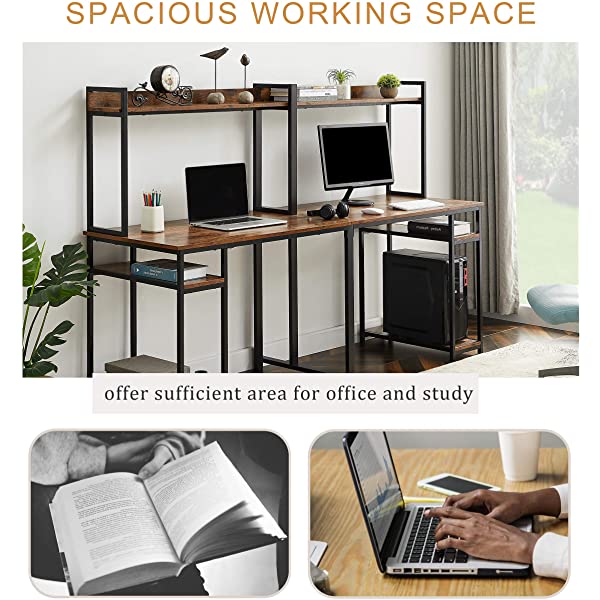 Computer Desk Home Office, Home Office Double Workstation Desk, Two Person Computer Desk with Storage, Spacious Tabletop, Multifunction Writing Desk with Shelf