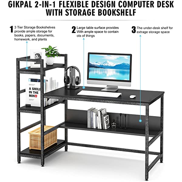Computer Desk 55 inch with Storage Shelves Study Writing Table for Home Office,Modern Simple Style, Rustic Brown