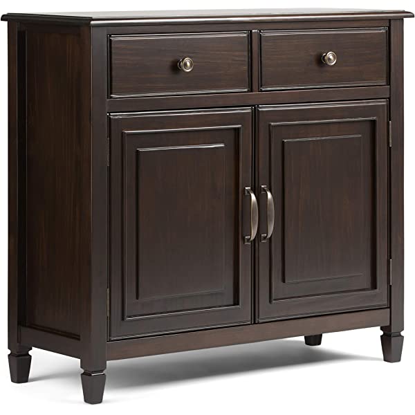 SIMPLIHOME Connaught SOLID WOOD 40 inch Wide Transitional Entryway Storage Cabinet in Dark Chestnut Brown, with 2 Drawers, 2 Doors, Adjustable Shelves