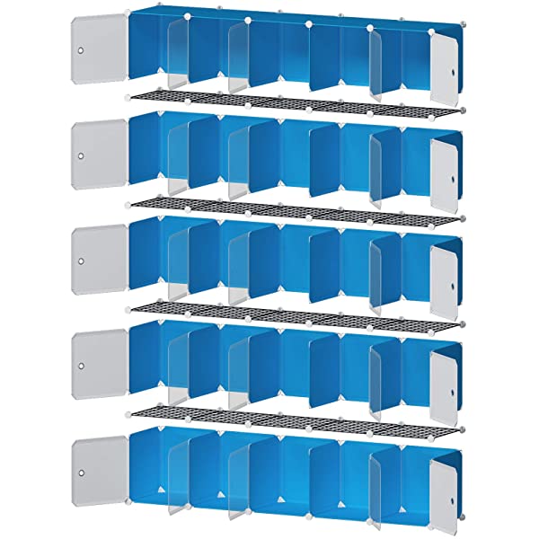 YOZO Cube Storage Organzier Portable Closet Wardrobe Bedroom Dresser (71x14x71 inches) Portable Closet Cube Shelf Armoire Pantry Cabinet, 25 Cubes, Blue 25Cubes Blue