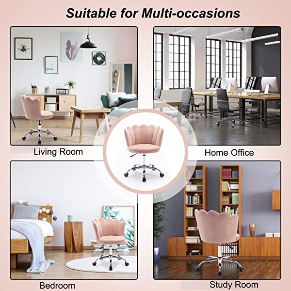 MTFY Modern Home Office Swivel Chair, Shell Desk Chair with Adjustable Height, Upholstered Ergonomic Computer Desk Chair Leisure Task Chair Accent Armchair for Office, Living Room,Bedroom (Beige)