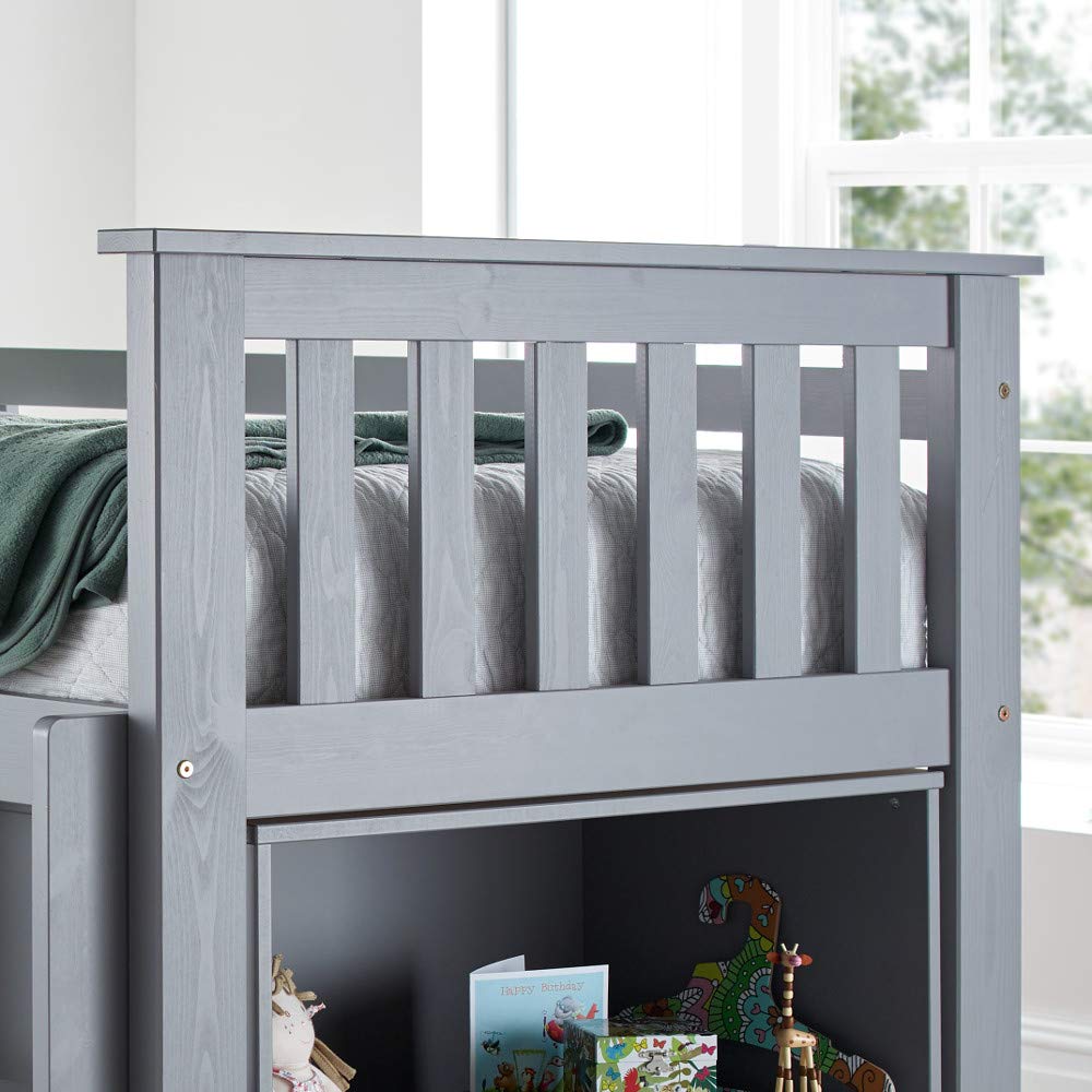 【Furniture】Milo Grey Wooden Mid Sleeper Kids Bunk Bed with Pocket Sprung Mattress 3' Single 90x190 cm