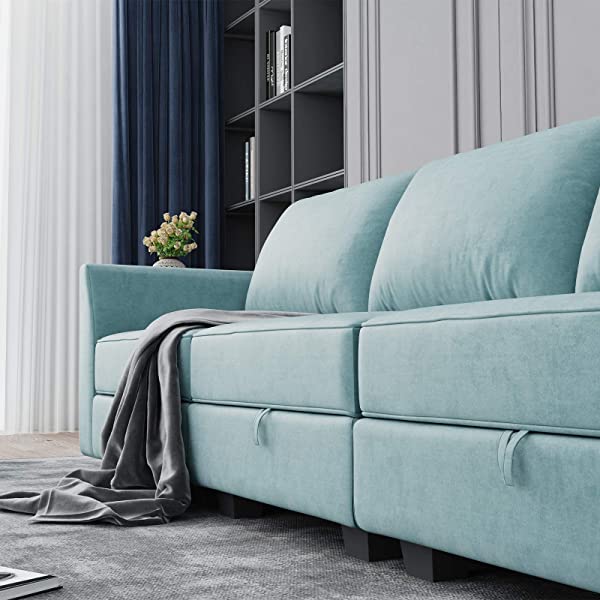 HONBAY Convertible Sectional Sofa U Shaped Couch with Reversible Chaise Modular Oversized Couch Sectional Sofa with Ottomans, Aqua Blue U Shape Sofa-1 Blue