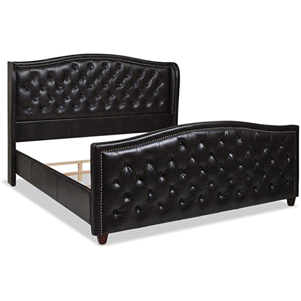 Jennifer Taylor Home Marcella Collection Queen Wingback Tufted Hand-Applied Nail Heads Upholstered Bed, Antique White Antique White Queen