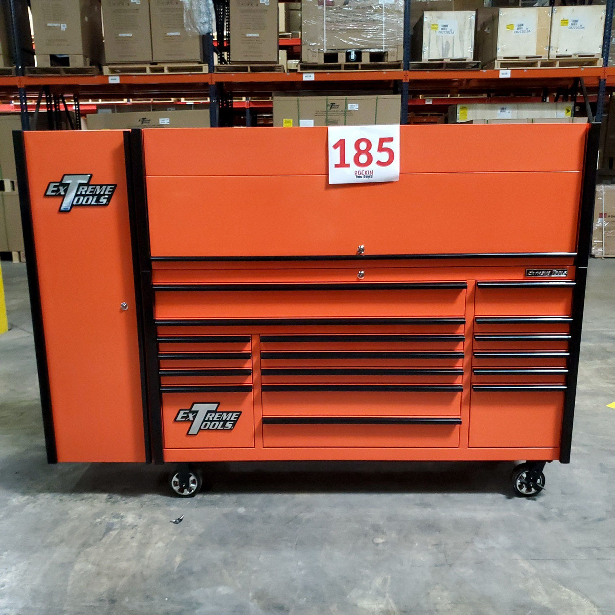 used toolboxScratch & Dent, Extreme Tools DX Series 72 x 21 Triple Bank Roller, Hutch & Side Locker Combo in Orange with Black