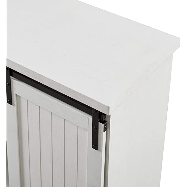 Walker Edison Beaumont Modern Farmhouse Sliding Slat Door Storage Cabinet, 32 Inch, White Oak White Oak Groove Door Cabinet