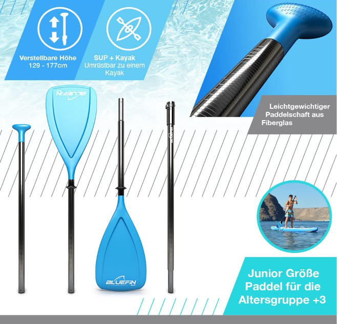 Bluefin Package for Cruise SUP  Inflatable Stand Up Paddle Board  Fiberglass Paddle  Kayak Conversion Kit  All Accessories  Multiple Size 10'8, 12', 15'