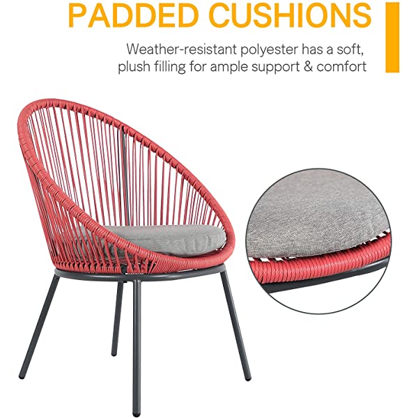 OC Orange-Casual 5 Pieces Patio Conversation Set, Outdoor Furniture Set, All-Weather Wicker Chairs with Round Glass Top Table and 4 Chairs, for Garden,Backyard, Indoor Outdoor Use, Yellow