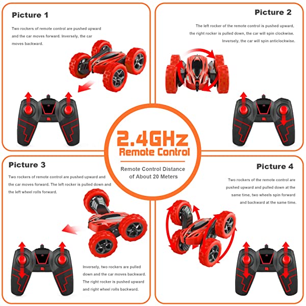 ORRENTE RC Cars Stunt Car Toy Remote Control Car, Offroad Remote Control Monster Trucks 4WD 2.4Ghz RC Rock Crawler with Headlights, Double Sided 360° Flips RC Car Toys Gift for Kids Boys Girls (Red)