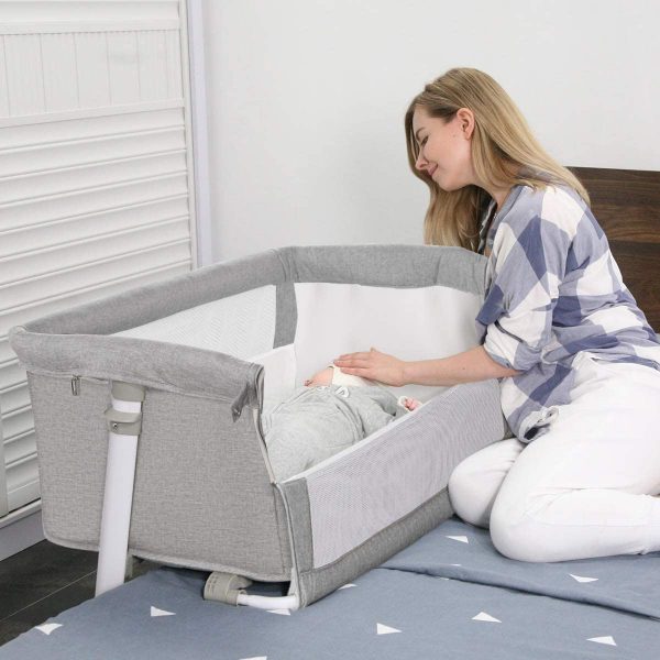 Baby cradle, RONBEI bedside bed, baby crib bed, adjustable portable bed, suitable for babies/baby boys/baby girls/newborns
