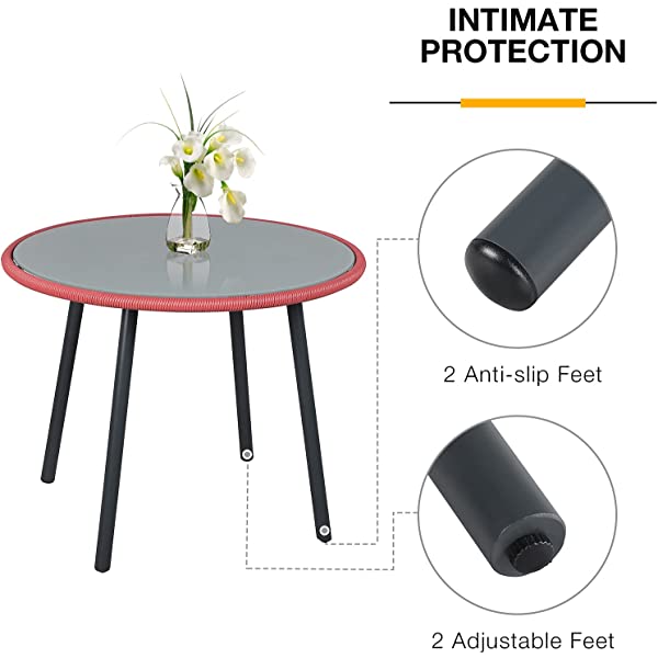 OC Orange-Casual 5 Pieces Patio Conversation Set, Outdoor Furniture Set, All-Weather Wicker Chairs with Round Glass Top Table and 4 Chairs, for Garden,Backyard, Indoor Outdoor Use, Yellow