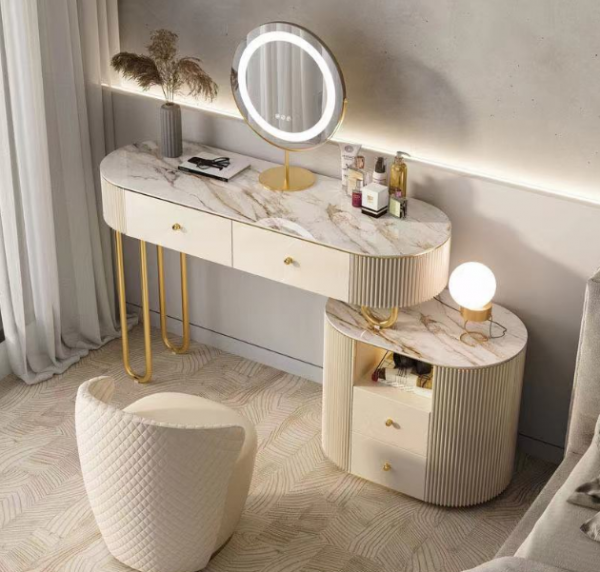 Roundhill Furniture Ashley Silver Wood Dresser and Stool Set, Silver