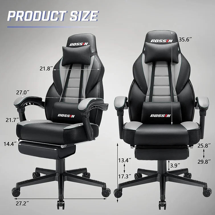 BOSSIN Gaming Chairs with Footrest, Ergonomic Computer Game Chairs with Lumbar Support